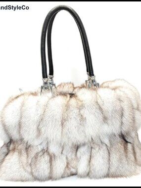 Genuine Fox Fur Large Oversized Handbag Nylon Lined Tote Purse
